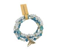 Bohemian Ocean Themed Stretch Bracelet Set for Women, Glass Crystal Beaded Stackable Bangles with Seashell Starfish Heart Fish Tail Accents, Handmade Seed Bead Layered Wrap Jewelry, 6-Piece Mixed