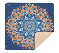 Bohemian Orange-Blue Patterns Soft Thick Baby Gym & Activity Mat for Floor Cozy Breathable Padded Play Mat for Babies Infants Toddlers, 50'' x 50''