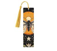 Bohemian Orange Moth Flower Unique Double-Sided Artwork Printed Wooden Bookmarks, Artistic Book Accessories Birthday Presents for Men Women Presents for Book Lovers