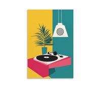 Bohemian Palm Leaf Vinyl Player Wall Art, Vintage Mid-Century Modern Music Disc Canvas Prints Hanging Paintings Poster, Artistic Minimalist Decor for Bedroom Do 12x18inch(30x45cm)