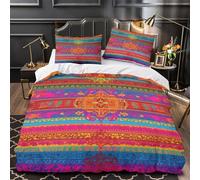 Bohemian pattern 3D Pattern Duvet Cover 3pcs 100% Microfibre Fade-Resistant Wash Vibrant ethnic design Comforter Cover 2 Pillow Shams Zipper Closure Machine Washable Adult Room Super king（260x220cm）