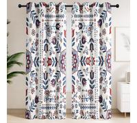 Bohemian Pattern Eyelet Ring Top Curtains Blackout Thermal Insulated Curtain Symmetrical Folk Pattern Print Soft Decor Drapes for Bedroom Living Room, W 46" x L 90", 2 Panel Set