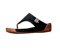 Bohemian Perforated Wedge Thong Sandals Decorative Flip Flops for Vacation Beach Outdoor Daily Use Comfortable Lightweight Flexible Durable Slip-on Open Toe Soft Sole Breathable Sturdy Black