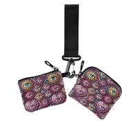 Bohemian Pink Demon's Eye Dual Coin Purse Credit Card Holder Wallet Thin Flat Wristlet Wallet Key Holder with Wristlet Strap for Daily Use 2 Pcs