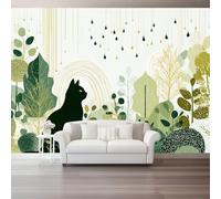 Bohemian Plants Cats Geometry Wall Mural Wallpaper, Non Self Adhesive Paste The Wall Mural for Living Room Bedroom, Colorful High Definition Art Wall Decor - 400 x 280 cm (W x H)