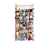 Bohemian Plush Toy Hammock 4 Layer Cotton Rope Organizer, Pine Wood Construction and Iron Ring, Macrame Wall Storage Net | Height Adjustable Design with