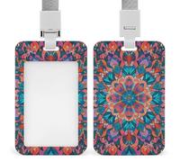 Bohemian Psychedelic Peacock Mandala Badge Holder with Lanyards Retractable Vertical Plastic Id Badge Holder Name Key Card Holders Case for Teacher Nurse Doctor Office Gift for Coworkers