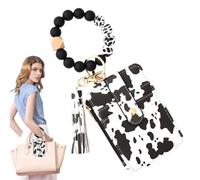 Bohemian PU Leather Card Wallet - Credit Cards Holder, Portable Cardes Protective Holders | Decorative Beaded Lanyard Strap, Money Organizers Wallets for Bus Identity, Id