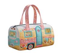 Bohemian Quilted Camper Van Tote Bag - Multicolor Quilted Hand Washable Suitable for Travel, Gym, Beach & Camping, Quilted Handbag for Vacation, Cruise, Outdoor Activities, Mixed Hues Casual Bag