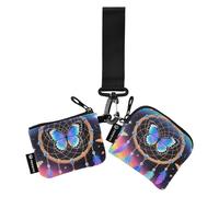 Bohemian Rainbow Dream Catcher Dual Coin Purse Credit Card Holder Wallet Slim Portable Zipper Purse Wallet with Keychain for Women 2 Pcs tarjetero para tarjetas de credito