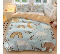 Bohemian Rainbow Duvet Cover Golden Sun Moon Elephant Print Bedding Set - Soft Cotton Blend Kids Bedroom Decor (style5,Single135x200cm+50x75cm*2)
