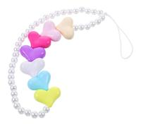 Bohemian Rainbow Heart-Shaped Faux Pearl Phone Lanyard Anti-Lost Wear-Resistant Decorative Wrist Strap for Mobile Phones