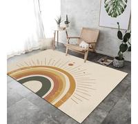 Bohemian Rainbow Sun Theme Area Rug For Living Room Soft Light Yellow Floor Mat Printed Large Carpet, Short Pile Washable Area Rugs For Bedroom Dining Room Non Slip Non Shedding Rug