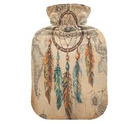 Bohemian Retro Dream Catchers hot Bottle Water Bag with Soft Cover, 1L hot compresses for The Body for Arthritis, Arthritis