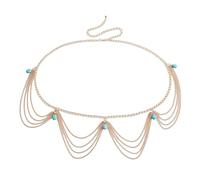 Bohemian Retro Turquoise Body Chain - Adjustable Vintage Body Jewelry for Women, Wedding Beach Festival Accessory, Premium Alloy with Teal Green Stone, Lightweight Comfort for All Body Types