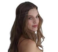 Bohemian Rhinestone Headpiece Forehead Headband for Women Costume Crystal Layered Head Chain Pendant Hair Accessory (Silver, One Size)