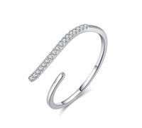 Bohemian Ring, White Gold Ring Set 14K Line Open Ring Adjustable with Round Moissanite Size L 1/2