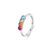 Bohemian Rings for Women, Womens Rings Set Elegant Round Lab Sapphire Lab Ruby Peridot and Topaz 14K White Gold Size M 1/2