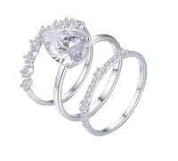 Bohemian Rings, Mid Finger Rings 3 Ring Set with Pear Shape 4ct Moissanite 14K White Gold Size V 1/2