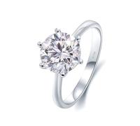 Bohemian Rings, Pre Engagement Ring Comfort Fit Solitaire Ring with 2ct Round Moissanite 18.1K White Gold Size L 1/2