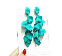Bohemian Rose Petal Earrings Flower Red Yellow Blue Colors Flower Drop Earrings Long Tassel Earrings Party Wedding Jewelry(Blue green)