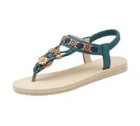 Bohemian Sandals for Womens Summer Orthopedic Floral Print Braided Flat Sandals Decorated with Beads Wide Fit Open Toe Sandal Shoes Lightweight Breathable Thong Sandal (B-Green, 7)