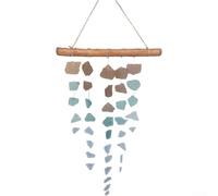 Bohemian Sea Glass Wind Chime Featuring Authentic Driftwood Elements Handmade Hanging Decor For Beach Themed Weddings Garden Patio Pool Courtyard Parties Relaxing Outdoor Melody 46cm(B)