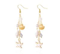 Bohemian Seashell Conch Earrings - Beach Shell Long Dangle for Women - Baroque Pearl Summer Boho Jewelry for Ladies - Ocean Sea Snail Earrings, L, Zinc, No Gemstone