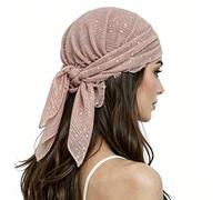 Bohemian Sequin Head Scarf for Women, Sparkly Gold Sequins Hair Wrap Bandana, Stretchy Headband Fashion Ponytail Hat Square Turban Cap for Daily Use or Party