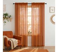 Bohemian Sheer Curtains 96 Inch Length for Dining Room Rod Pocket Burnt Orange Textured Light Filtering Drapes for Patio Sliding Door Floor Living Room Pumpkin Boho Decor Rust Tangerine 8 Ft Long