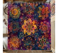 Bohemian Shower Curtain, Colorful Mandala Pattern Waterproof Fabric Shower Curtain for Bathroom Decor, Summer Festival Modern Artistic Style with Hooks 72x78 Inch