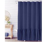 Bohemian Shower Curtain, Ruffled Linen-Textured, Lace-Trimmed, Cotton-Linen Waterproof Bathroom Partition Curtain