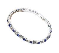 Bohemian Simple Bracelet Summer Party Gift, Luxury Women Single Row Full Rhinestone Inlaid Bracelet Elastic Bangle Jewelry - Sapphire Blue + White