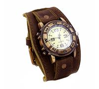 Bohemian Simple Bracelet Summer Party Gift, Vintage Women Men Punk Faux Leather Round Dial Quartz Bracelet Wrist Watches - Antique Brown