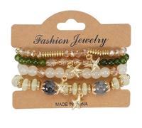 Bohemian Stackable Bracelets Set Boho Beaded Stretchable Bracelets for Women Multi-layer Crystal Beads Charms Beach Jewelry Trendy Costume Decorations, M, Zinc, no gemstone