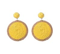 Bohemian Statement Round Earrings for Women Handwoven Summer Beach Earrings Boho Raffia Drop Dangle Hawaiian Beach Charm Jewelry (Yellow)
