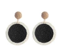 Bohemian Statement Round Earrings for Women Handwoven Summer Beach Earrings Boho Raffia Drop Dangle Hawaiian Beach Charm Jewelry (Black)