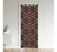 Bohemian Style Blackout Curtain, Red Blue Boho Mandala Door Soft Retro Door Drape, Southwestern Indian Tribal Exotic Style Decor, 1 Panel, 34"W X 80"L