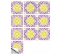 Bohemian Style Floral Wall Decals, Yellow Purple Octagonal PVC Stickers Waterproof Removable Self-Adhesive for Home Decor, 10-Pack 30x30cm(A)