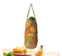 Bohemian Style Fruit and Vegetable Rack, Hand Woven Mesh Pouch for Fruit Vegetable Storage Kitchen | Wall Basket for Organising Snacks | Ideal for Farm Apartment Pantry Sal