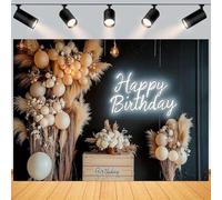 Bohemian Style Happy Birthday Photography Background Pampas Grass and Balloon Banner Bohemian Interior Backdrop for Kids Adult Children Birthday Wedding Maternity Portrait Backdrops(B, 7x5feet)