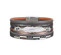 Bohemian Style Magnetic Clasp Leaf Bracelet Colourful Braided Multilayer Leather Strap Delicate Bracelet, one size, PU leather and alloy, No Gemstone