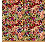 Bohemian Style Outdoor Fabric by The Yard Watercolor Paisley Flowers Graffiti Upholstery Fabric for Chairs Sofa DIY Craft Love and Peace Theme Fabrics Bright Palnt Animal Scrapbooking Cloth,10 Yards