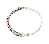 Bohemian Style Pearl and Silk Choker Necklace Multi-Color Braided Scarf Accessory for Women Elegant Versatile Gift, M, Polyester, No Gemstone