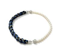 Bohemian Style Pearl and Silk Choker Necklace Multi-Color Braided Scarf Accessory for Women Elegant Versatile Gift, M, Polyester, No Gemstone