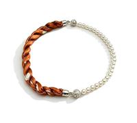 Bohemian Style Pearl and Silk Choker Necklace Multi-Color Braided Scarf Accessory for Women Elegant Versatile Gift, M, Polyester, No Gemstone
