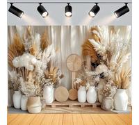 Bohemian Style Photography Background Pampas Grass Curtain Bridal Shower Party Decor with Natural Beige and White Floral Vase and Woven Basket Banner Interior Bohemian Room Wall Backdrop (A, 7x5feet)