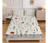Bohemian Style Small Single Fitted Sheet Flowers Microfibre Bedding Sets 3pcs Sheets Deep Pocket 30cm with 2 Pillowcase, Bed Cover (75x190cmx30cm) sd1220