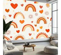 Bohemian Style Wall Mural 450 x 280 cm Photo Wallpaper, Cartoon Rainbow Stripes Heart Non-Woven Wall Mural Poster Modern Design for Living Room Bedroom Children's Room Corridor Decoration