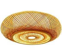 Bohemian Style Weaving Hallway Ceiling Light Retro Countryside Round Kitchen Island Flush Mount Ceiling Lamp Minimalist Handmade Wicker Farmhouse Pendant Light For Bedroom Aisle